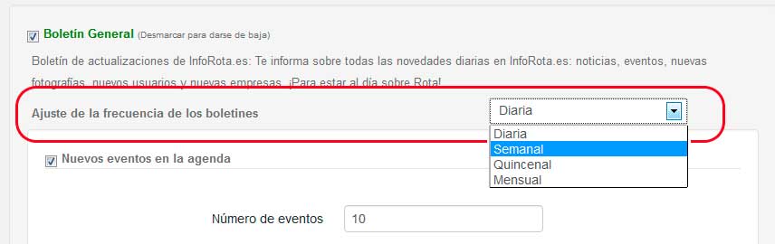 Configuración de la periodicidad del Boletín de Novedades