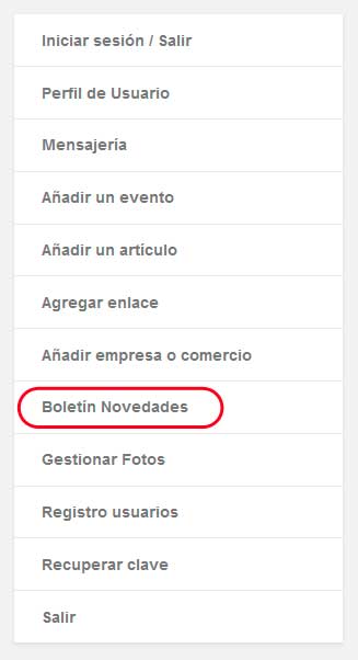 Boletín de Novedades en el Menú de Usuarios