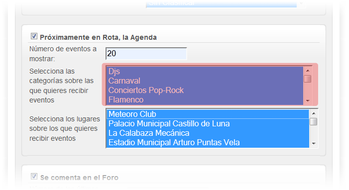 Seleccionar las categorías del boletín sobre las que queremos recibir las novedades.