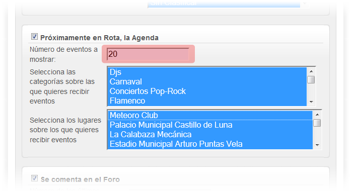 Cambiar el número de novedades del Boletín que se quieren recibir